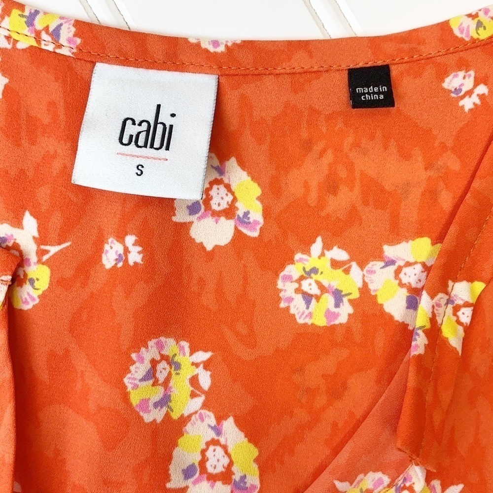 Cabi #5550 orange floral sleeveless V neck top EUC S - Picture 6 of 9